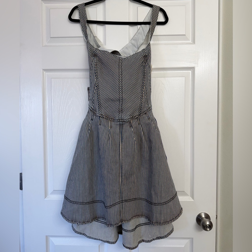 Anthropologie Pilcro Square-Neck Tie-Back Denim Mini Dress | Size Large
